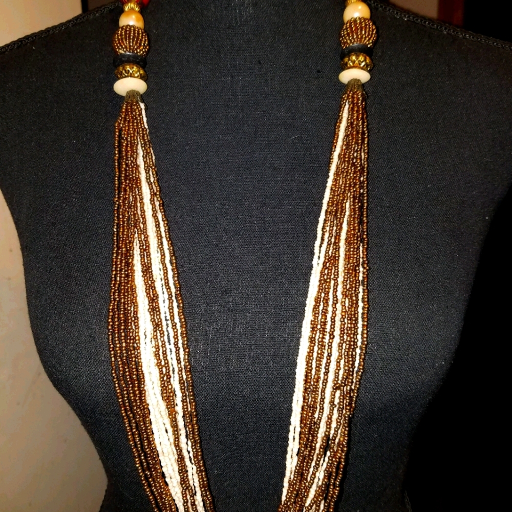EXOTIC BEAD AND MULTI-STANDED LONG NECKLACE